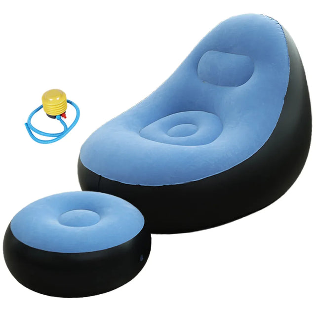 Inflatable Folding Lazy Sofa Chair PVC Air Recliner Pump Backrest Bed - Blue