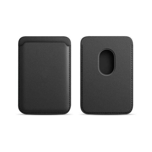 Leather Card Holder Wallet Pocket for iPhone 14 13 Pro Max with Snap-On Attachment - Black