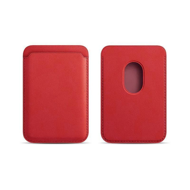 Leather Card Holder Wallet Pocket for iPhone 14 13 Pro Max with Snap-On Attachment - Red