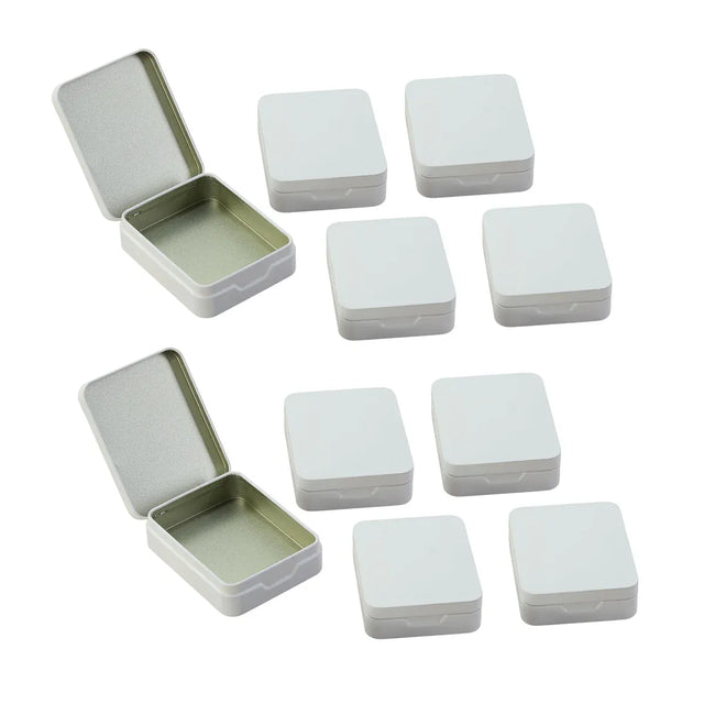 10Pcs Small Metal Storage Box Flip Top Case Portable Organiser Set - White