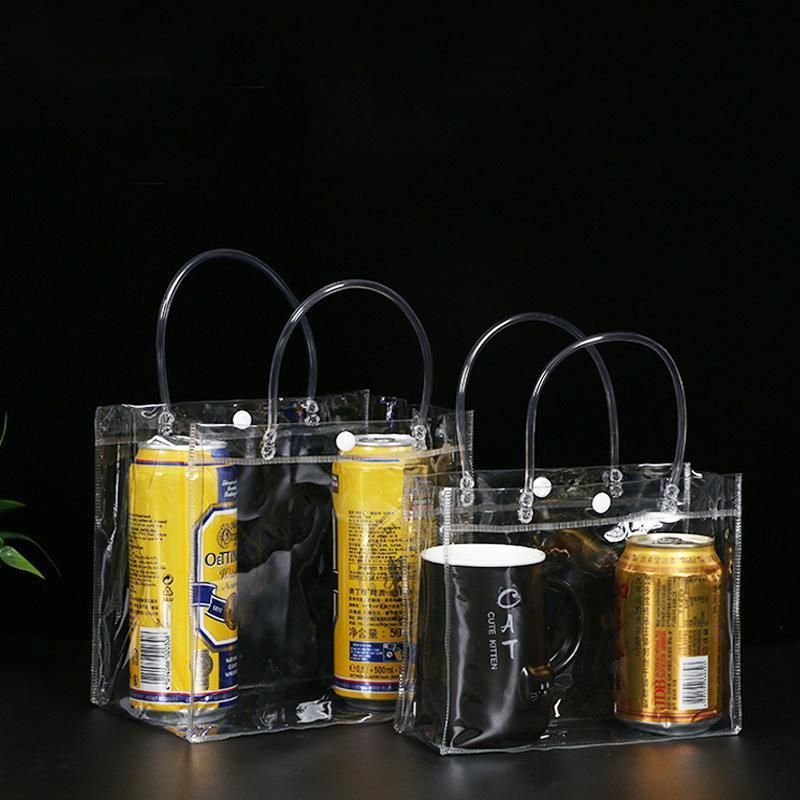 100x PVC Transparent Gift Tote Bag with Snap Button for Packaging - 17*23*7cm