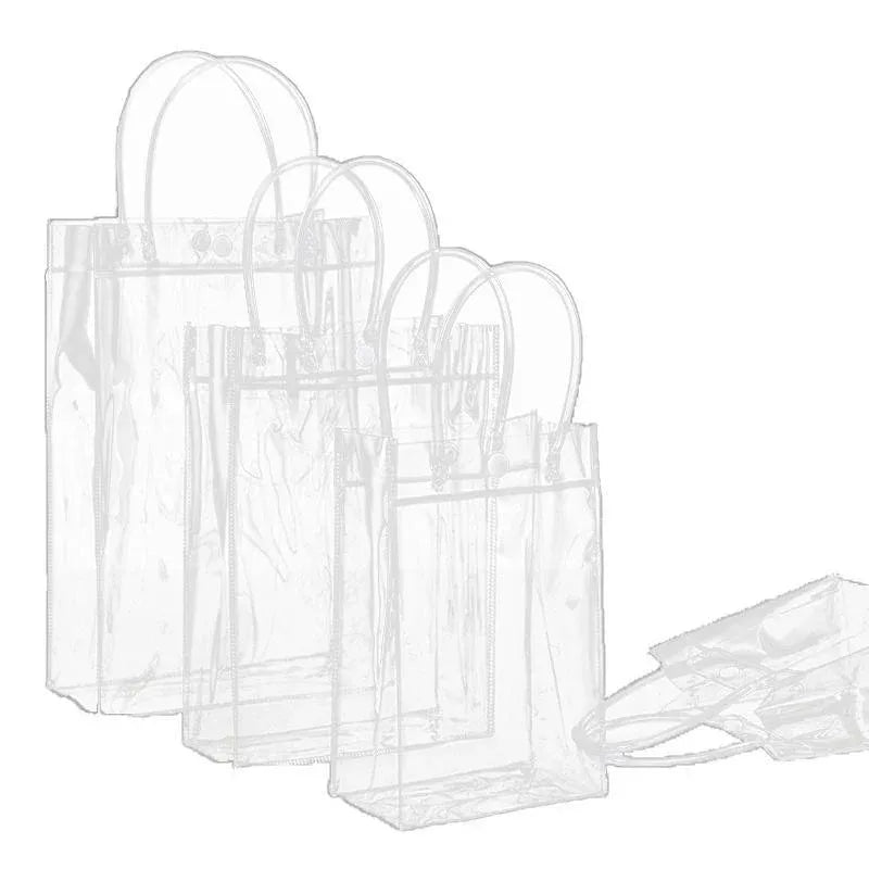 100x PVC Transparent Gift Tote Bag with Snap Button for Packaging - 34*28*12cm