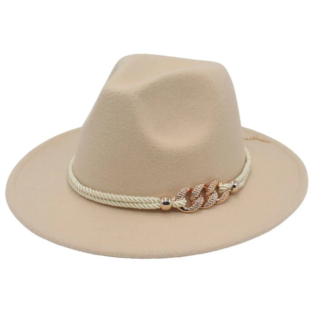 Jazz Hat Autumn Winter Retro Large Brim Hat Men & Women Stylish Headwear Beige