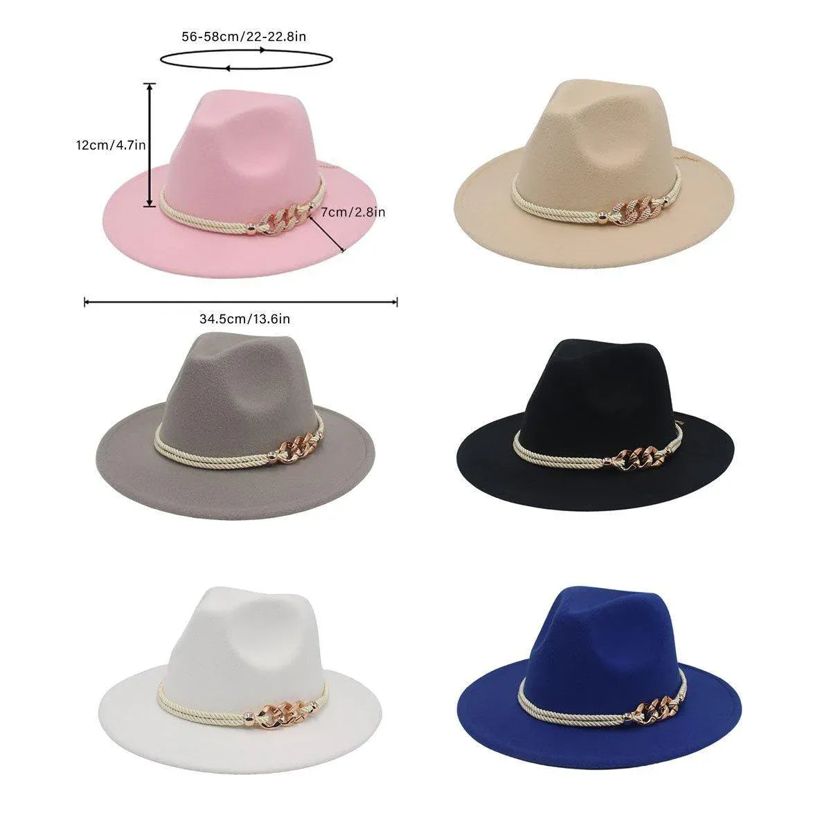 Jazz Hat Autumn Winter Retro Large Brim Hat for Men and Women Stylish Headwear - White