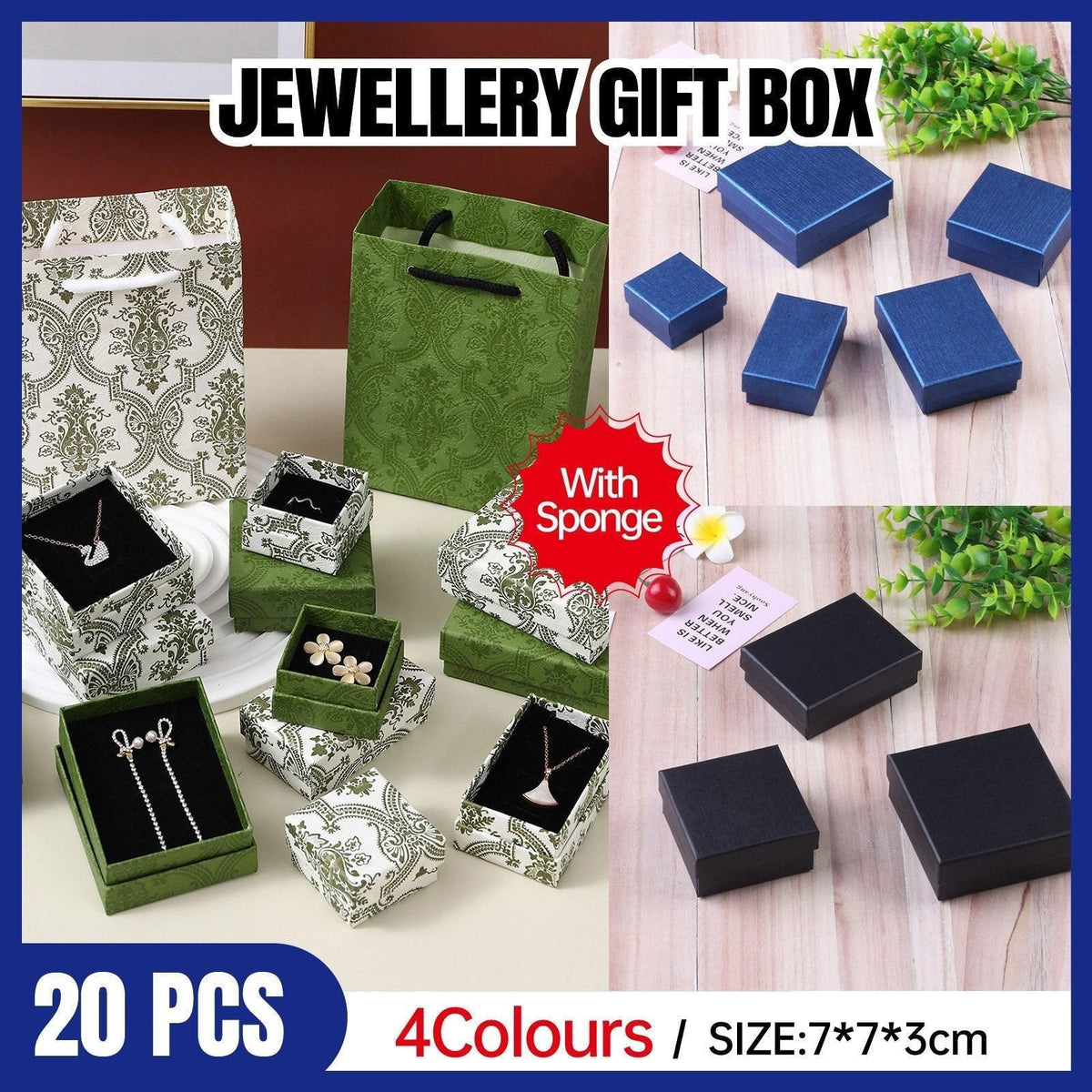 20pcs Ring Earring Gift Boxes Small Jewelry Packaging Storage Case Organiser - White