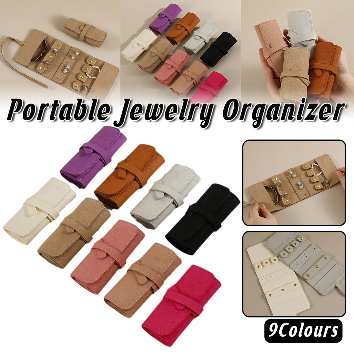 Portable Microfiber Jewelry Storage Bag Roll Organizer for Earrings Necklaces - Grey