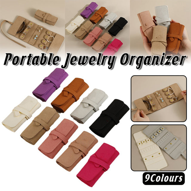 Portable Microfiber Jewelry Storage Bag Roll Organizer Earrings Necklaces - Grey