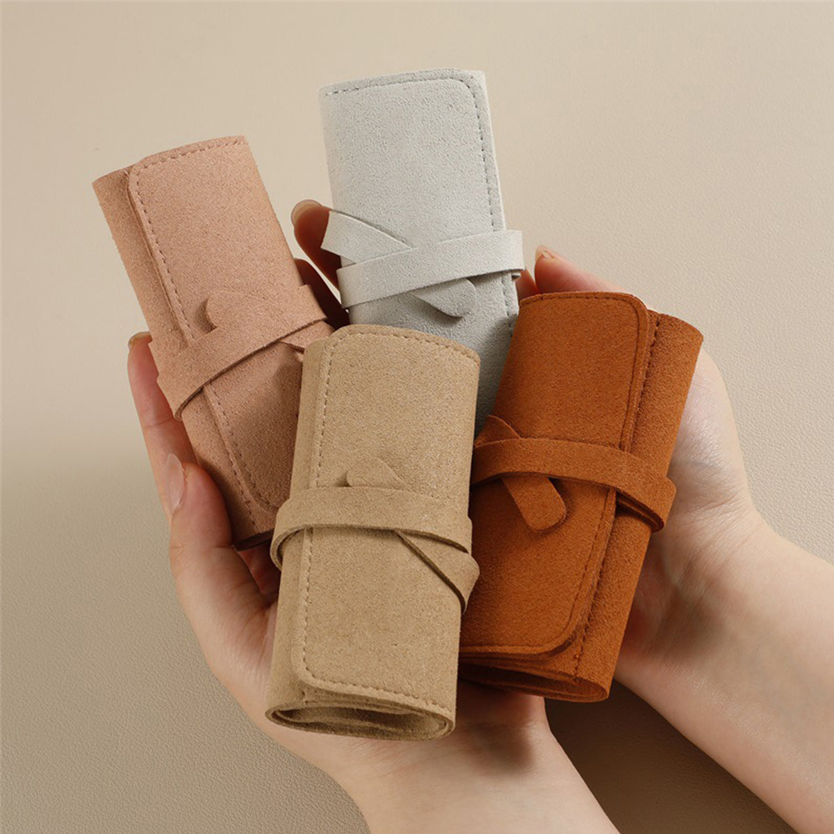 Portable Microfiber Jewelry Storage Bag Roll Organizer for Earrings Necklaces - Grey