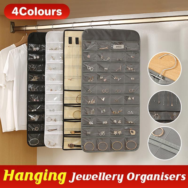 80 Pockets Jewelry Hanging Storage Organizer Holder Earring Display Pouch Bag - Black