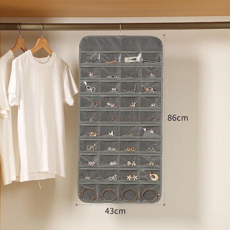 80 Pockets Jewelry Hanging Storage Organizer Holder Earring Display Pouch Bag - Black