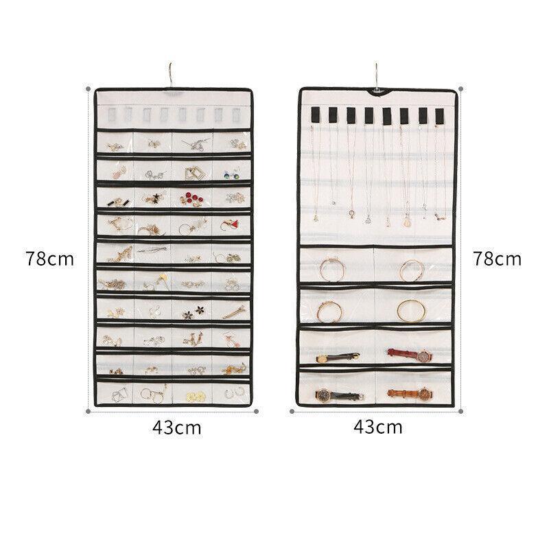 80 Pockets Jewelry Hanging Storage Organizer Holder Earring Display Pouch Bag - Black