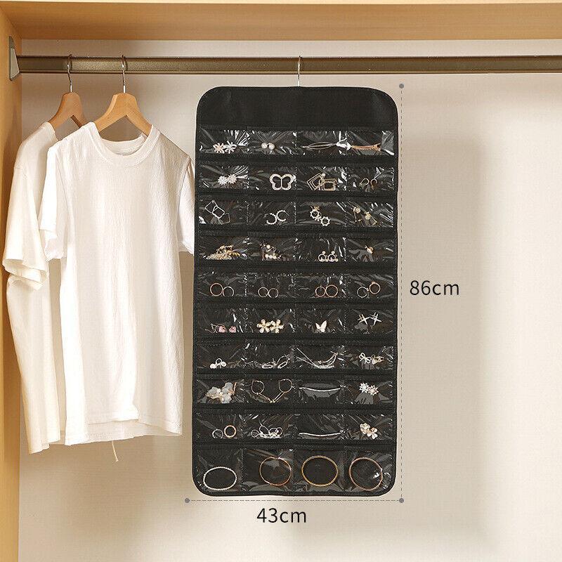 80 Pockets Jewelry Hanging Storage Organizer Holder Earring Display Pouch Bag - Black