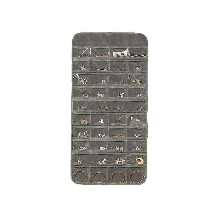 80 Pockets Jewelry Hanging Storage Organizer Holder Earring Display Pouch Bag - White