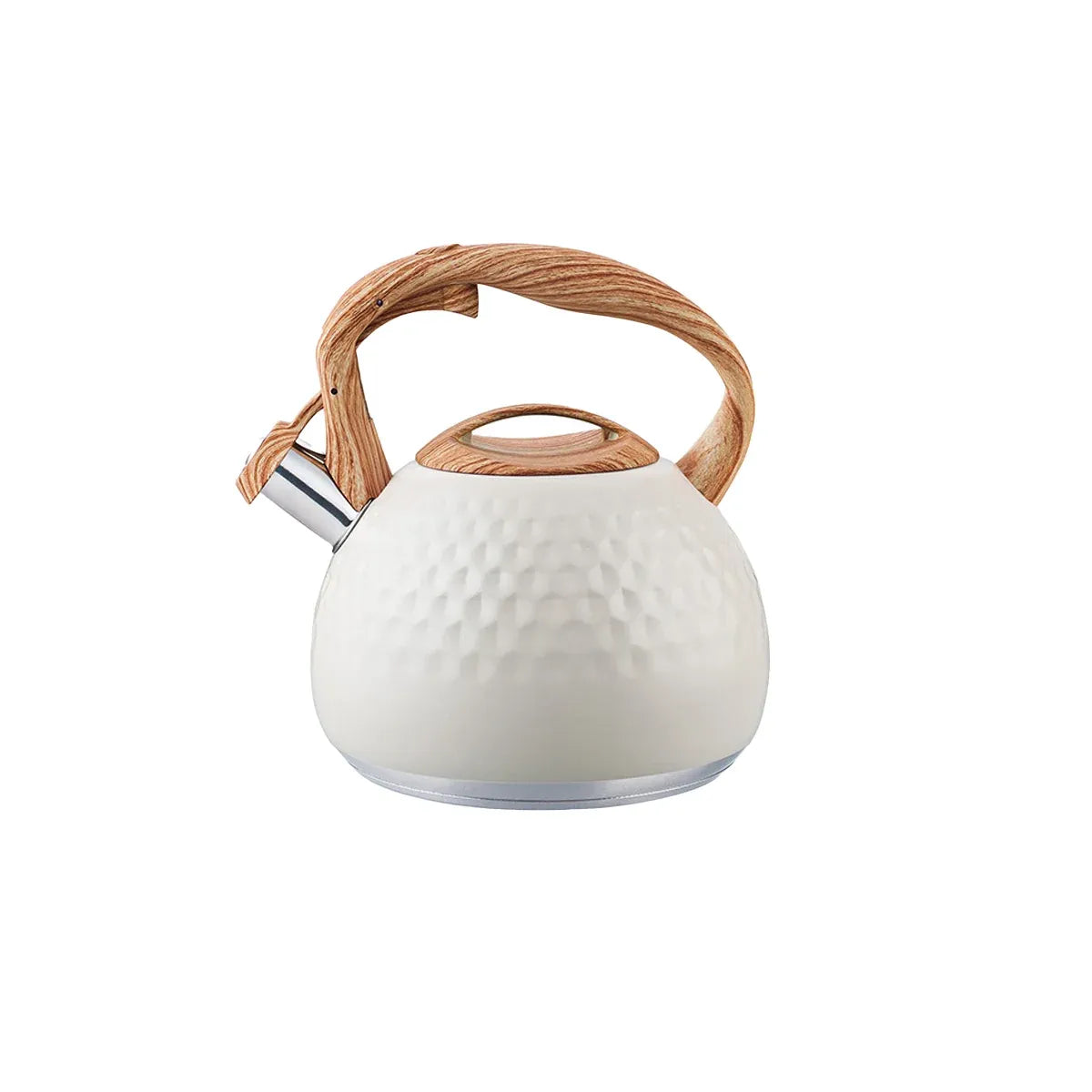 3L Stainless Steel Whistling Kettle Hammer Pattern Induction Gas Teapot Use - Beige