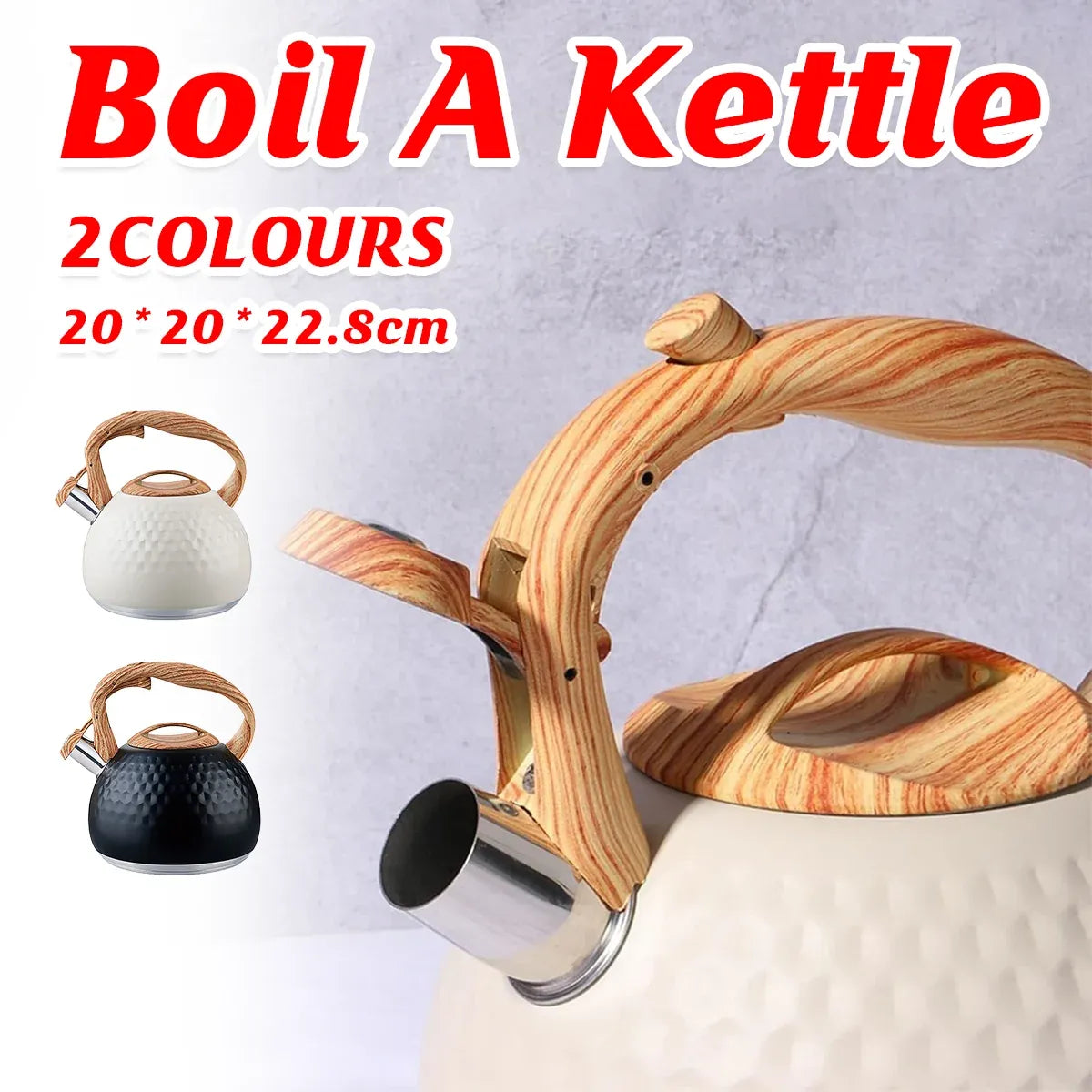 3L Stainless Steel Whistling Kettle Hammer Pattern Induction Gas Teapot Use - Beige