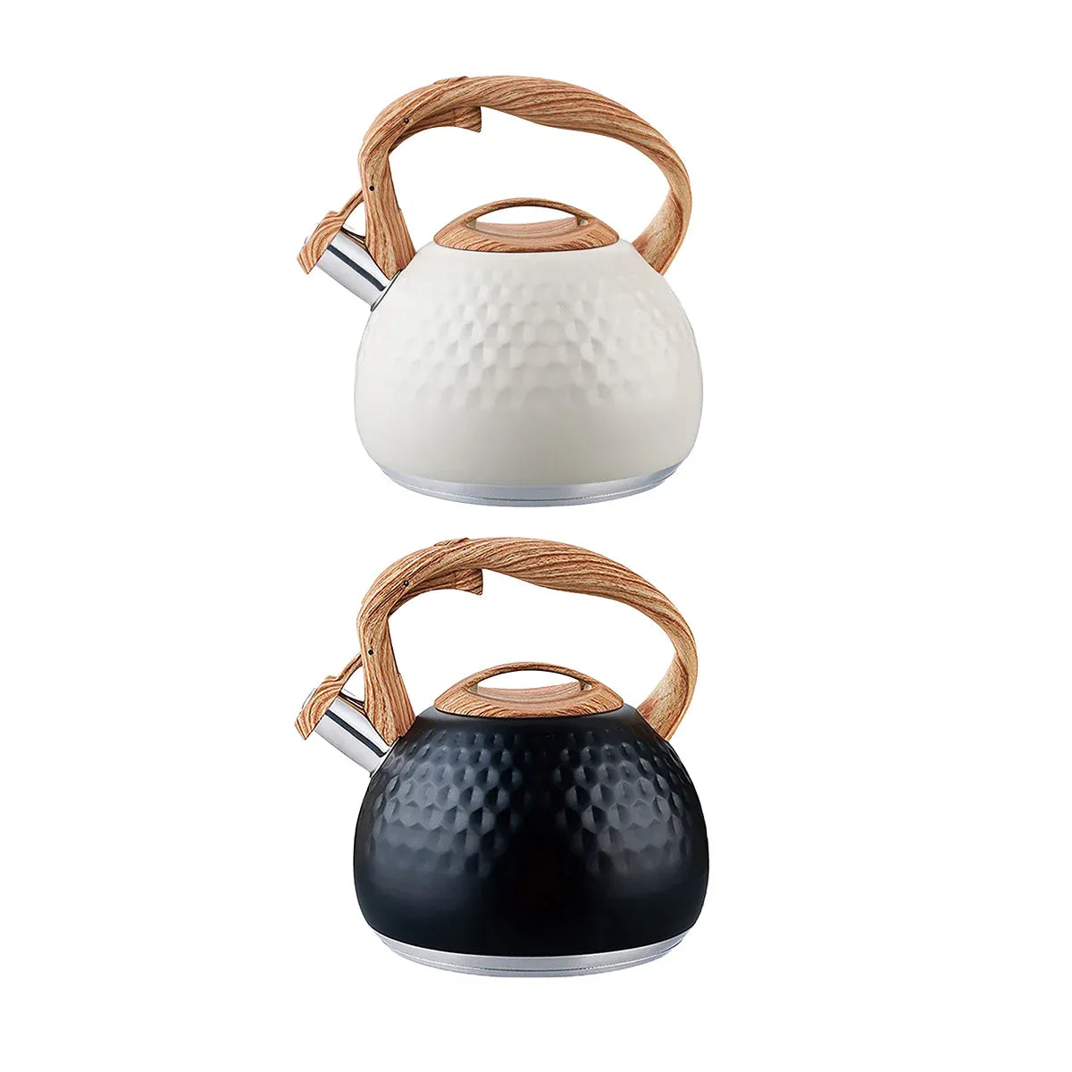 3L Stainless Steel Whistling Kettle Hammer Pattern Induction Gas Teapot Use - Beige