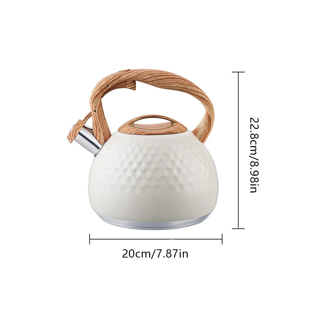 3L Stainless Steel Whistling Kettle Hammer Pattern Induction Gas Teapot Use - Beige