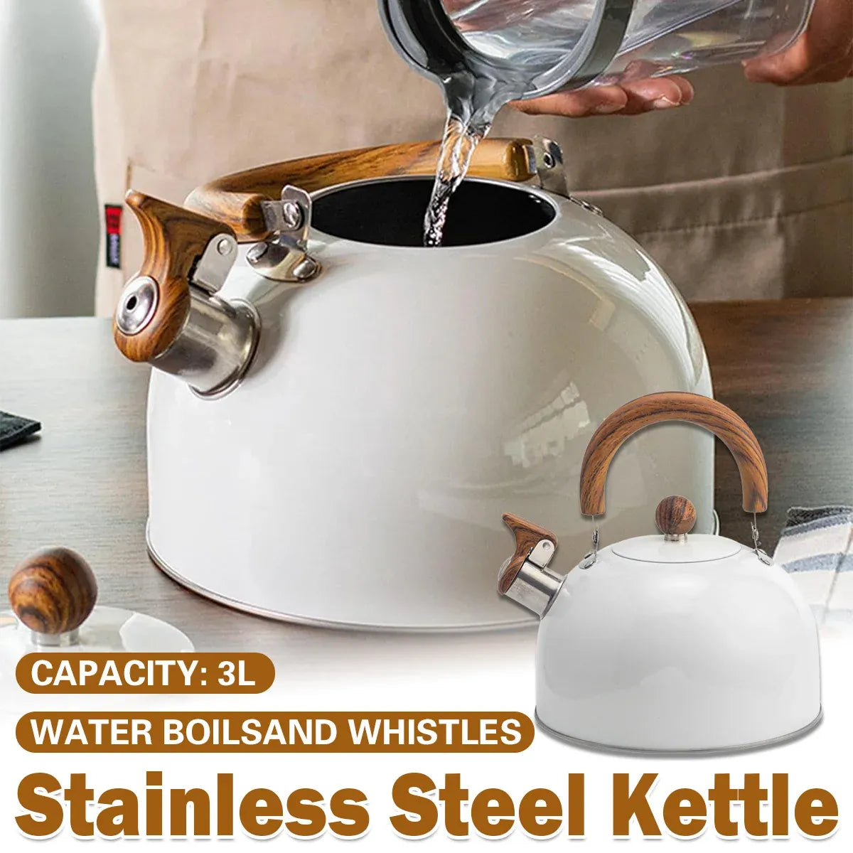 3L Stainless Steel Whistling Kettle Tea Pot For Gas Electric Stove Kitchen Hot