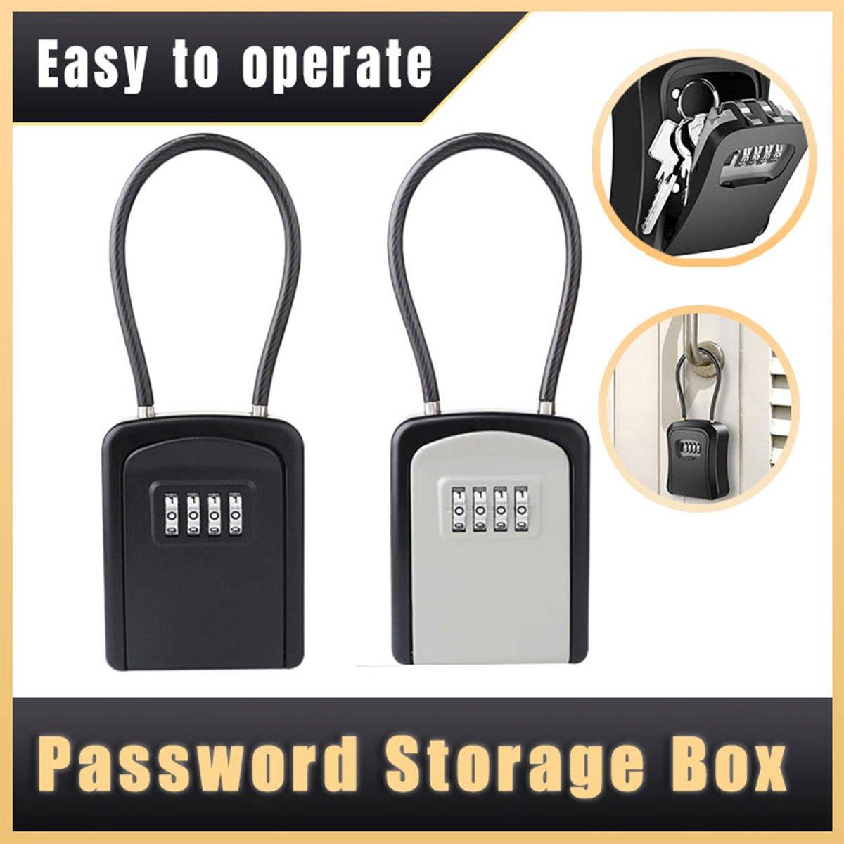 Portable Key Lock Box Hanging Combination Storage Organizer for Home Security - Black