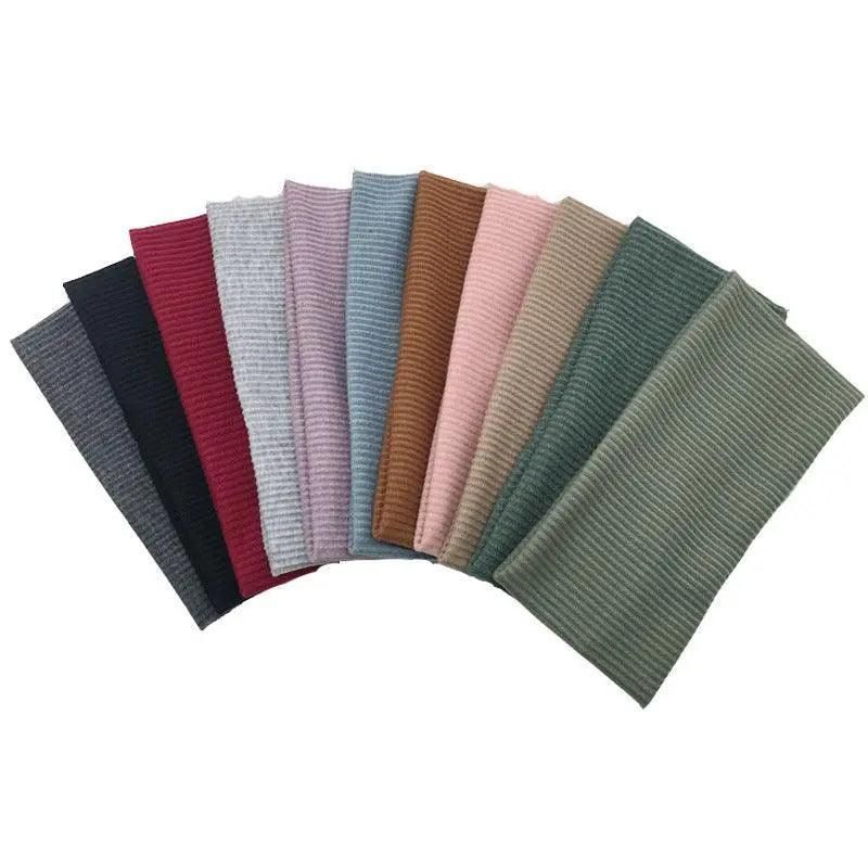 Women Headband Solid Wide Turban Knitted Cotton Hairband Girls Elastic Hair Band - Cyan
