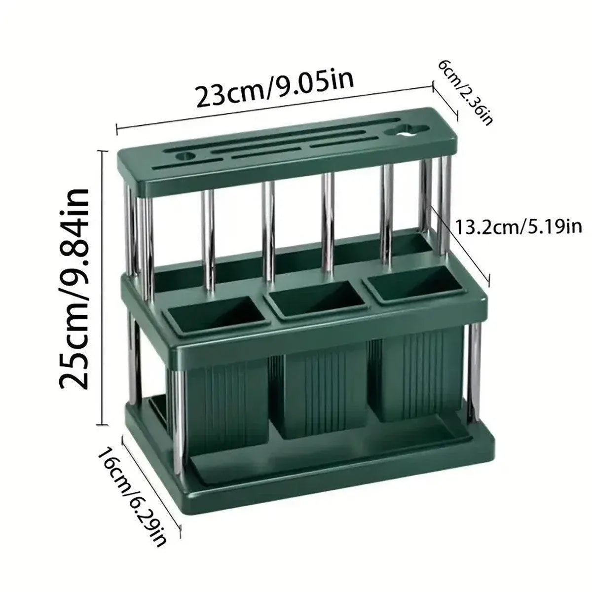 Cutlery Holder Storage Caddy Kitchen Utensil Drying Rack For Spoon Fork Knife - Green