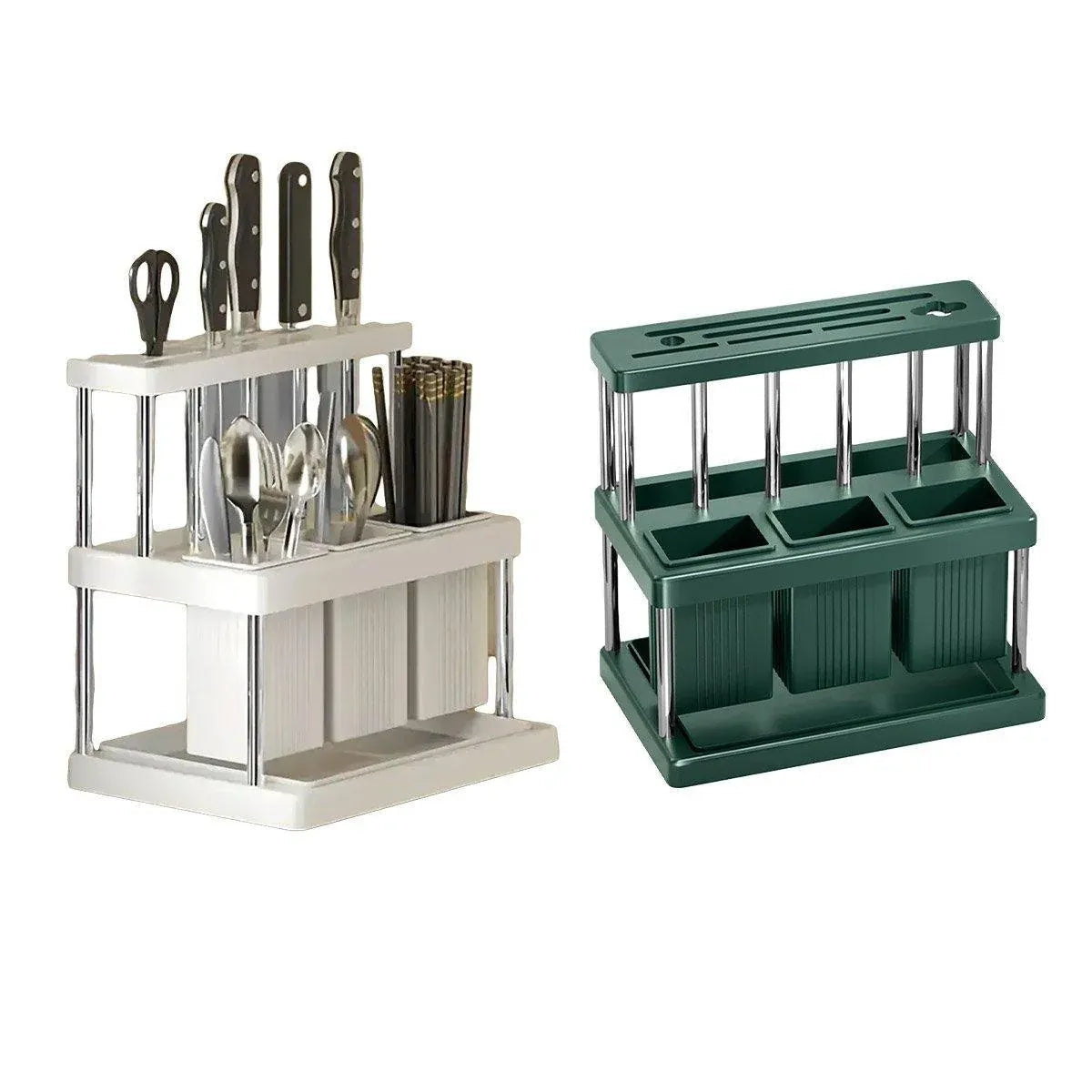 Cutlery Holder Storage Caddy Kitchen Utensil Drying Rack For Spoon Fork Knife - White