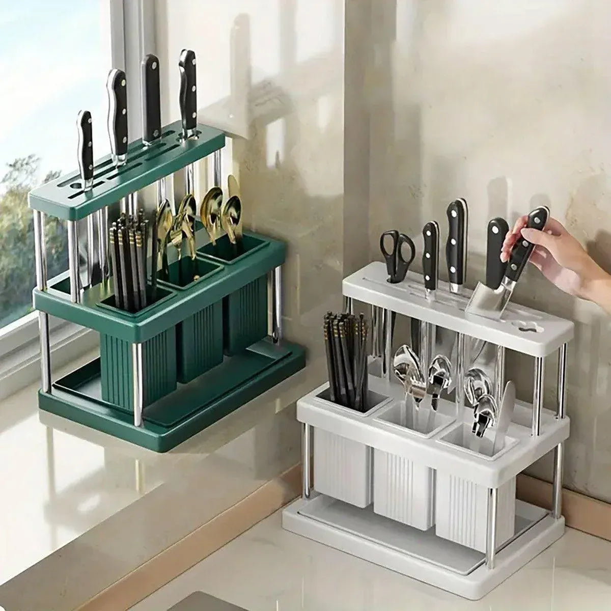 Cutlery Holder Storage Caddy Kitchen Utensil Drying Rack For Spoon Fork Knife - White