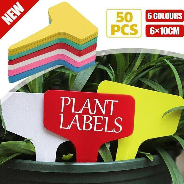 T-Type Plant Labels Flexible Plastic Garden Tags Nursey Seeding Marker Pen White - Red