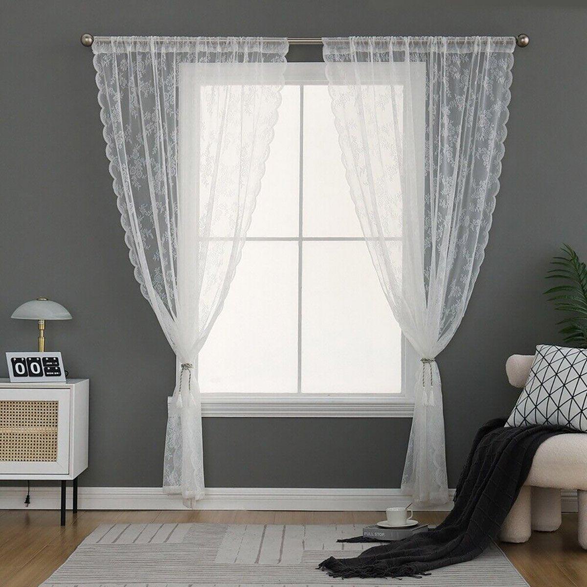 Elegant Lace Curtain Bedroom Window Door Screen Privacy Window Decor - 75*100cm