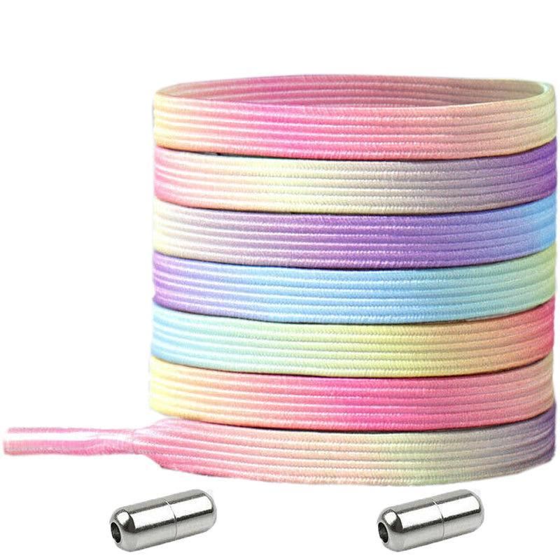 No Tie Locked Elastic Shoelace Shoe Lace Lazy Laces Sneakers Sports - NO.4 Rainbow Pink