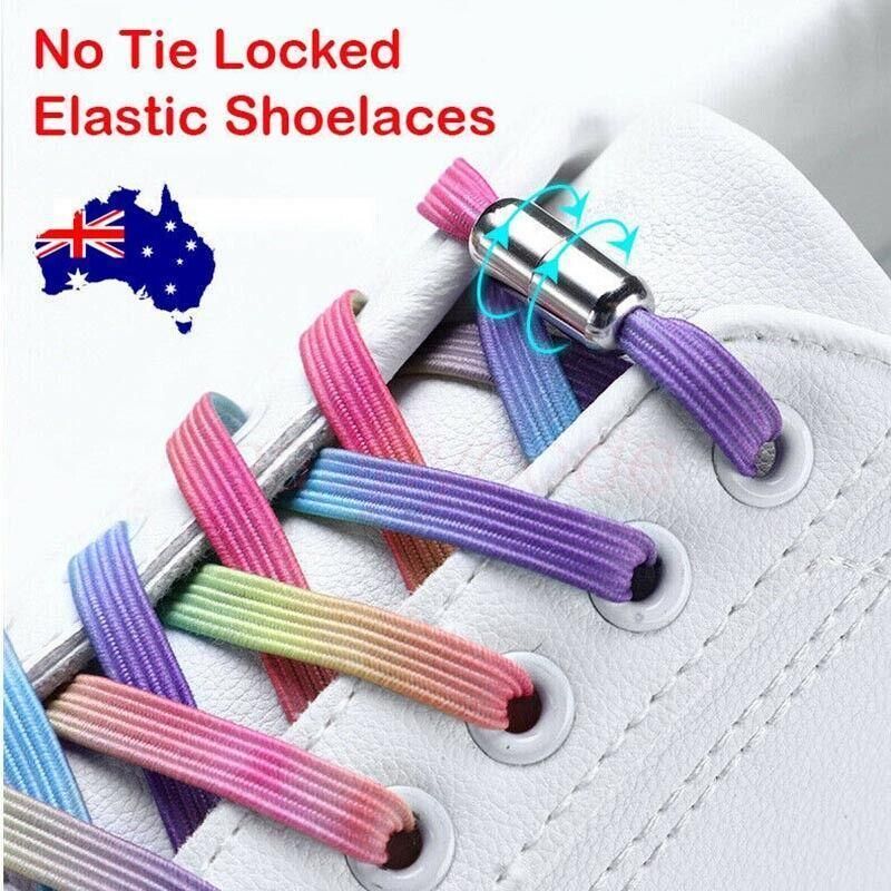 No Tie Locked Elastic Shoelace Shoe Lace Lazy Laces Sneakers Sports - NO.4 Rainbow Pink