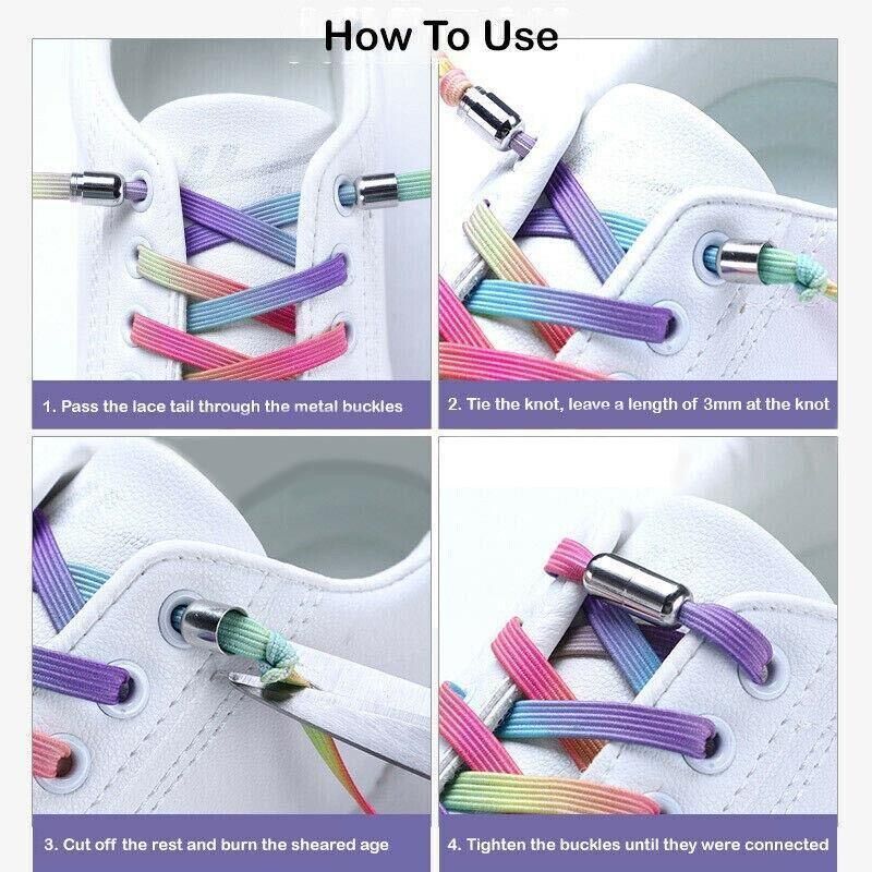 No Tie Locked Elastic Shoelace Shoe Lace Lazy Laces Sneakers Sports - NO.4 Rainbow Pink