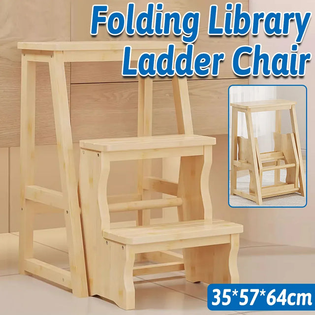 Folding Library Ladder Chair 3 Step Stool Durable for Home Kitchen Daily Use