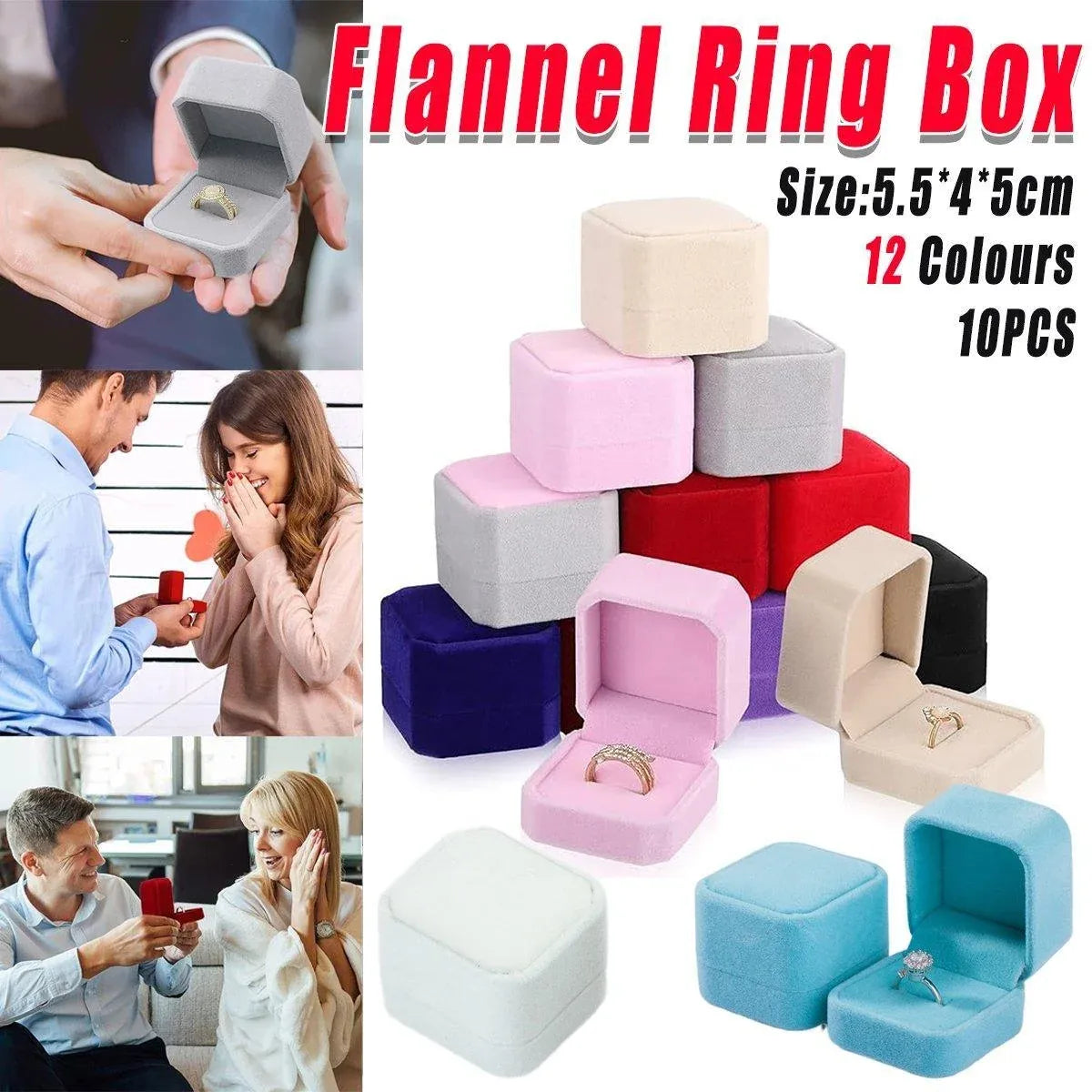 10X Flannel Ring Jewelry Earring Ring Jewelry Boxes Exquisite Gift Organizer - Red