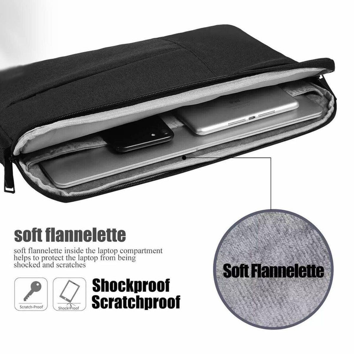 Laptop Sleeve Travel Bag Carry Case For Macbook Air Pro 15.6inch - Light Grey