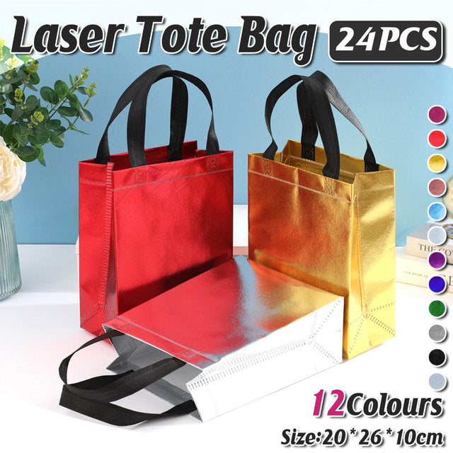 24pcs Laser Non Woven Gift Bags Tote Bags for Party Favor & Birthday Rose Red
