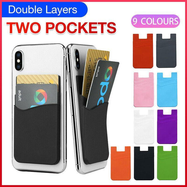Silicone Phone Card Holder Double Layer Adhesive Wallet with 3M Backing - Grey