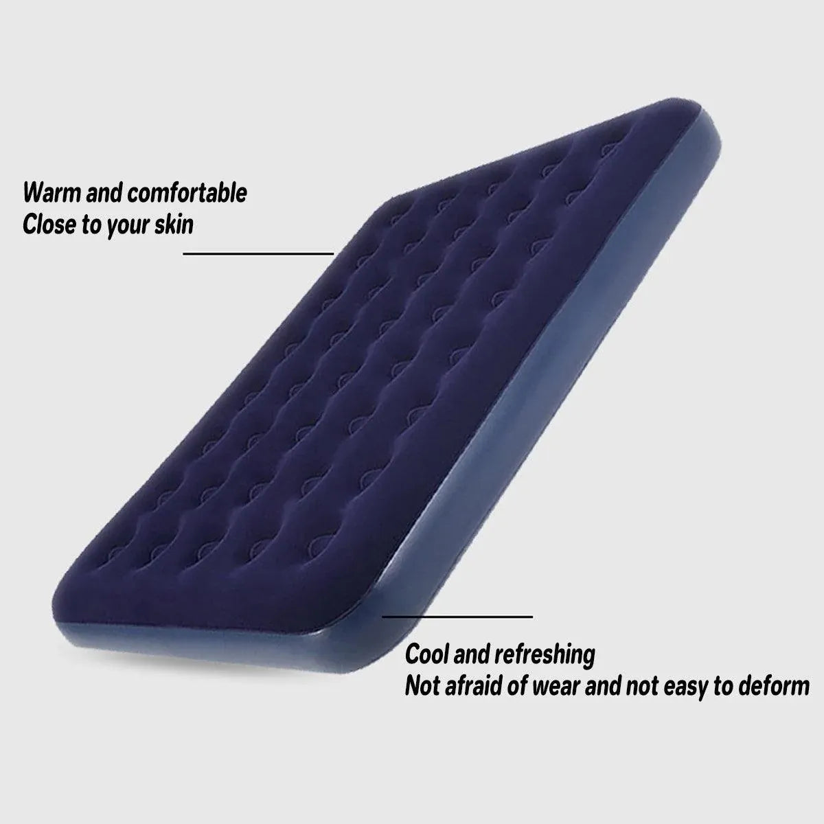 Single Inflatable Airbed 186x96cm Easy Inflate Flocked Air Mattress for Camping Guests