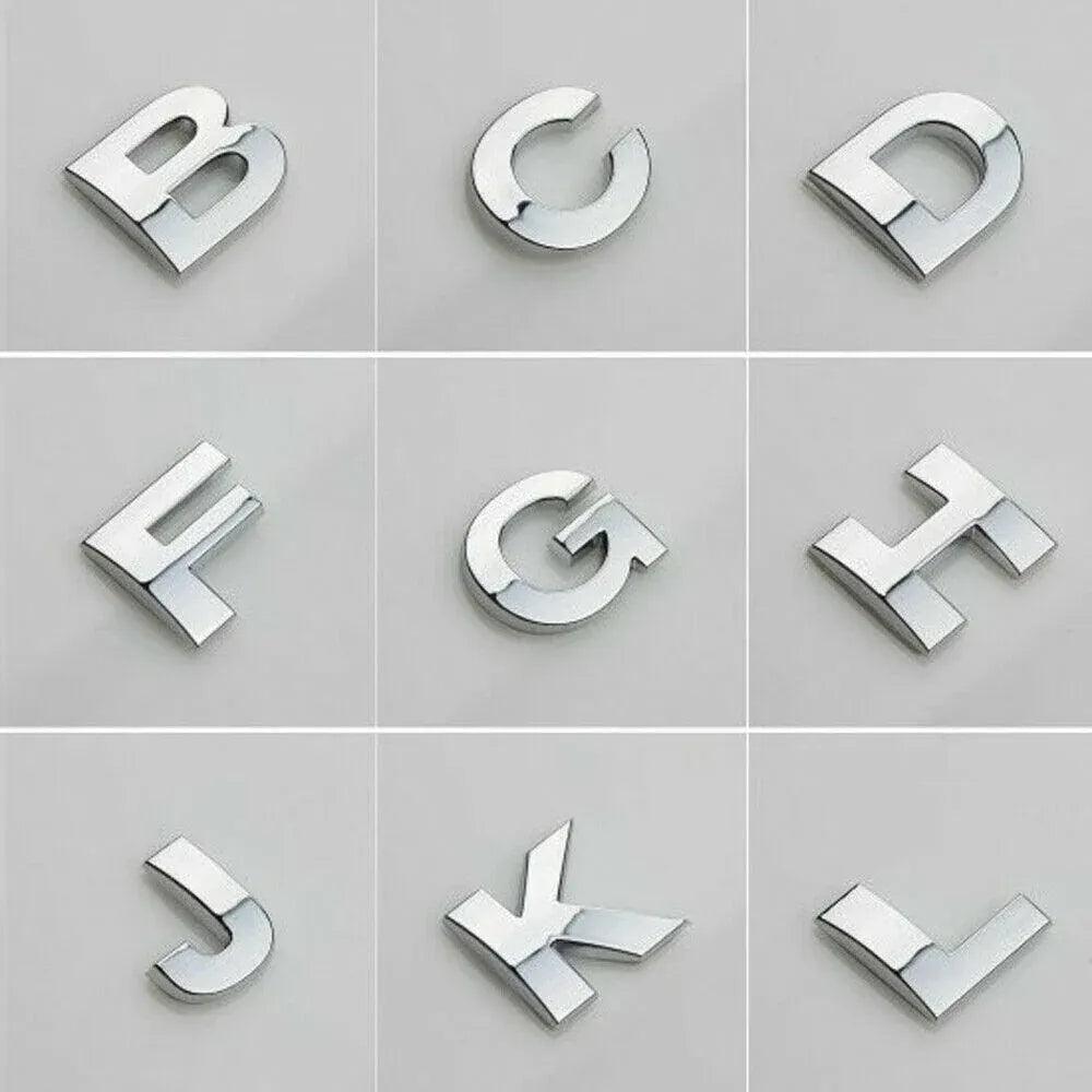 A-Z Alphabet Letters Car Sticker Self Adhesive Auto Badge Emblem 3D Chrome Good - T