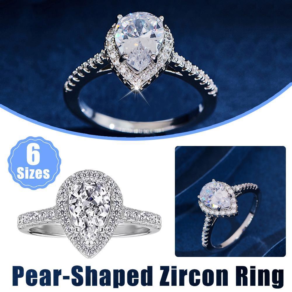 Sparkling Pear Shaped Zircon Cluster Ring Pear Shape Engagement Women Gift - 7