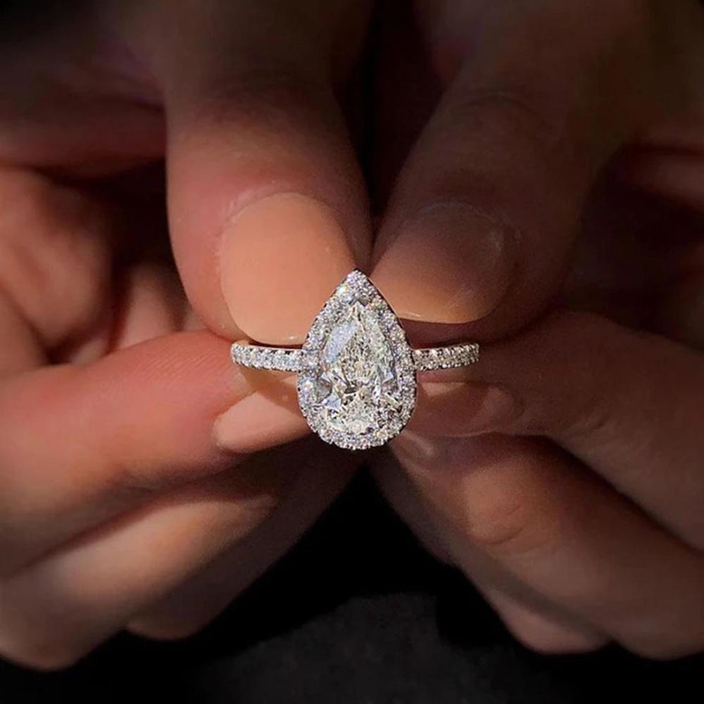Sparkling Pear Shaped Zircon Cluster Ring Pear Shape Engagement Women Gift - 7