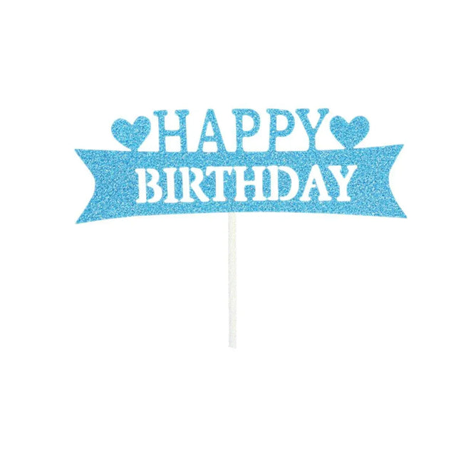 Happy Birthday Cake Topper Colour Printed Acrylic Blue Long Strip
