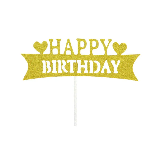 Happy Birthday Cake Topper Colour Printed Acrylic Gold Long Strip