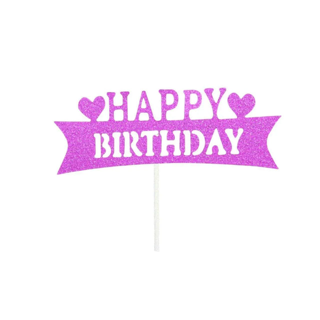 Happy Birthday Cake Topper Colour Printed Acrylic Rose Red Line Strip