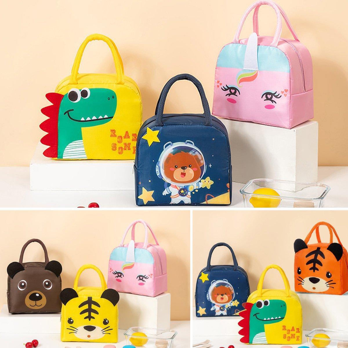 3D Bento Lunch Bag Cartoon Handbag Insulated Food Box Bag for Students LunchTote - Yellow Dinosaur