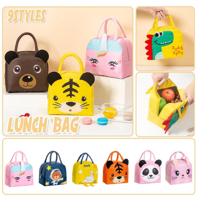 3D Bento Lunch Bag Cartoon Handbag Insulated Food Box Bag for Students LunchTote - Coffee Bear