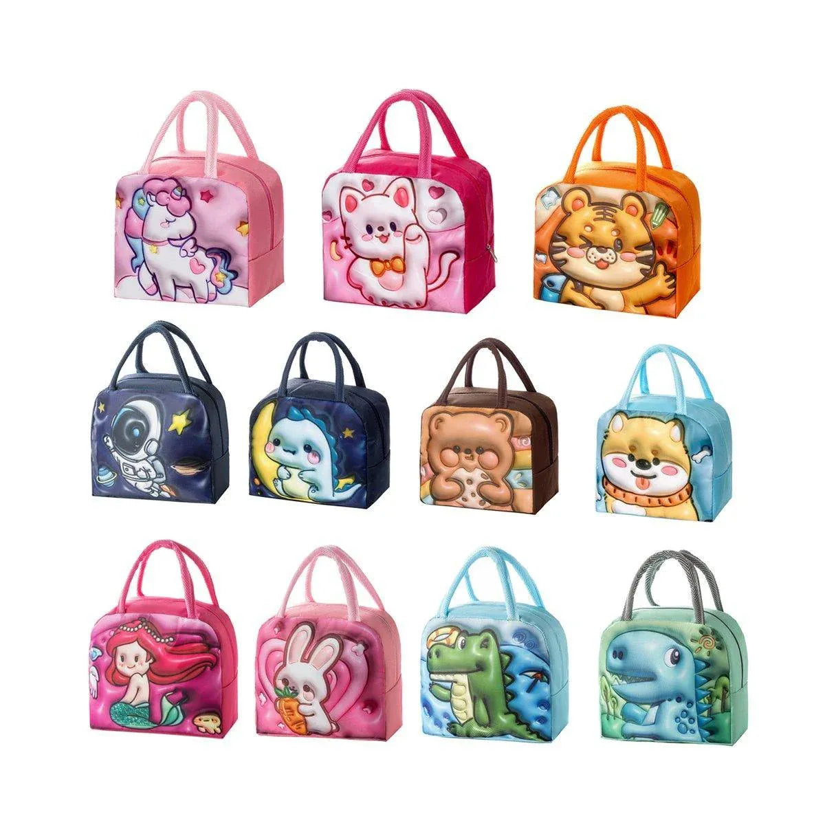 Cute 3D Cartoon Insulated Lunch Bag Oxford Fabric Bento Tote for School Use - Rose Kitten