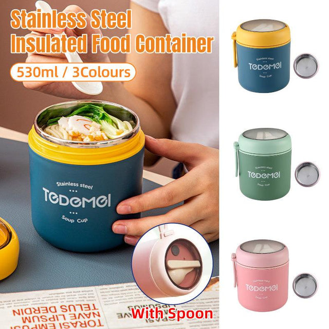 530ml Stainless Steel Insulated Lunch Box Portable Food Storage Mug Soup Meals - Blue