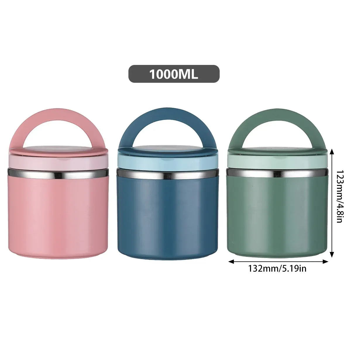 1L Large Capacity Stainless Steel Insulated Lunch Box Food Container Durable - Blue
