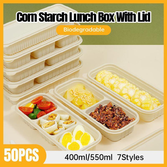 Biodegradable Corn Starch Meal Prep Containers Lids Durable Multi C2B